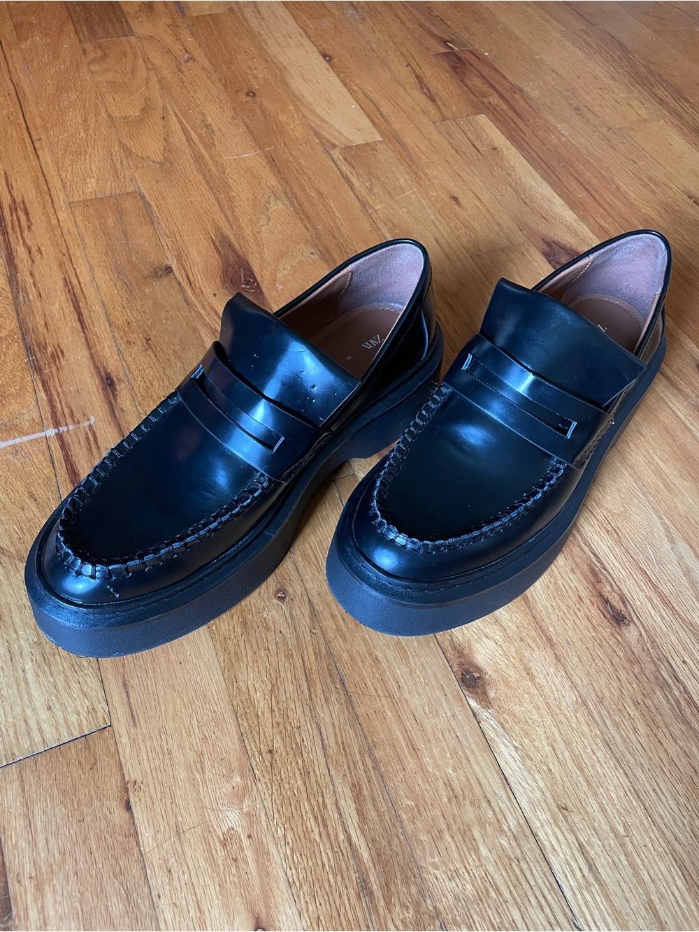 Zara Black Classic Leather Penny Loafers